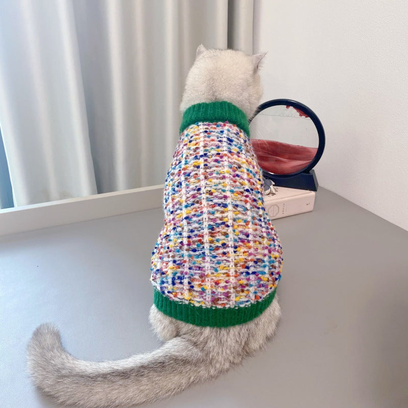 Keep Your Pet Stylish and Warm with Our Color-Block Pet Cardigan Sweater